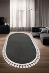 Dijidekor Halı Cool Antrasit Pramit Desenli Saçaklı Oval Kesme Yolluk Kilim Salon Halısı Modelleri