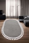 Dijidekor Halı Cool Gri Pramit Desenli Yıkanabilir Saçaklı Oval Yolluk Kilim Salon Halısı Modelleri