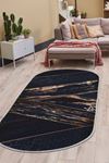 Dijidekor Halı Siyah Gold Cool Yıkanabilir Oval Kesme İnce Yolluk Kilim Salon Halısı Modelleri