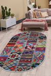 Dijidekor Halı Çok Renkli 9010 Yıkanabilir Oval Kesme İnce Yolluk Kilim Salon Halısı Modelleri